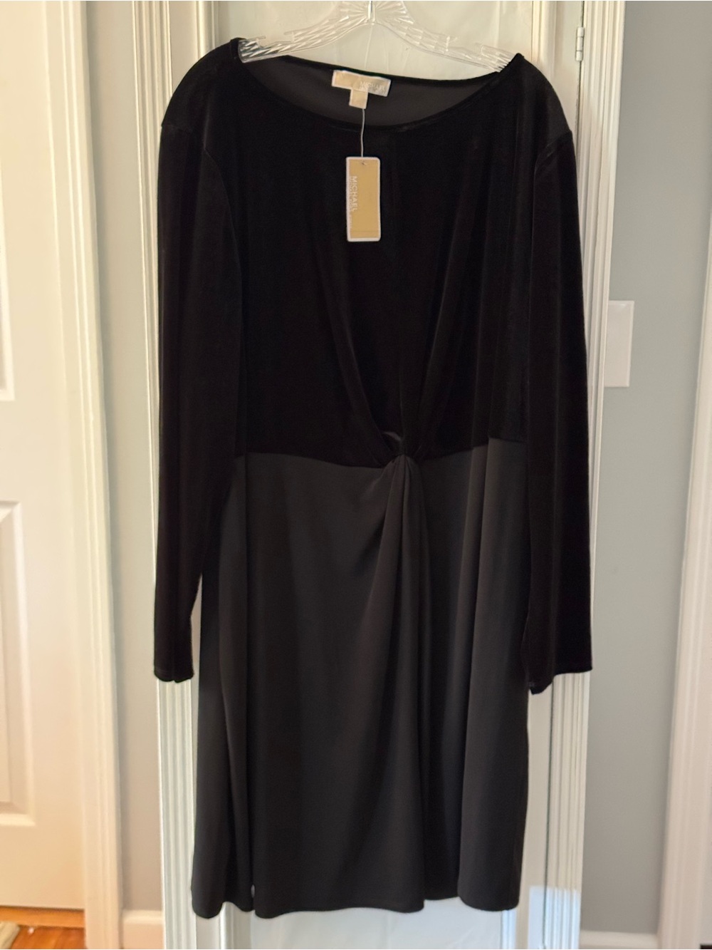 MICHAEL Michael Kors Black Mixed Media Long Sleeve Twist-Front Dress Size 3X